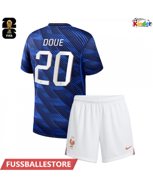 Günstige Frankreich Desire Doue #20 Heimtrikotsatz Kinder WM 2026 Kurzarm (+ Kurze Hosen)